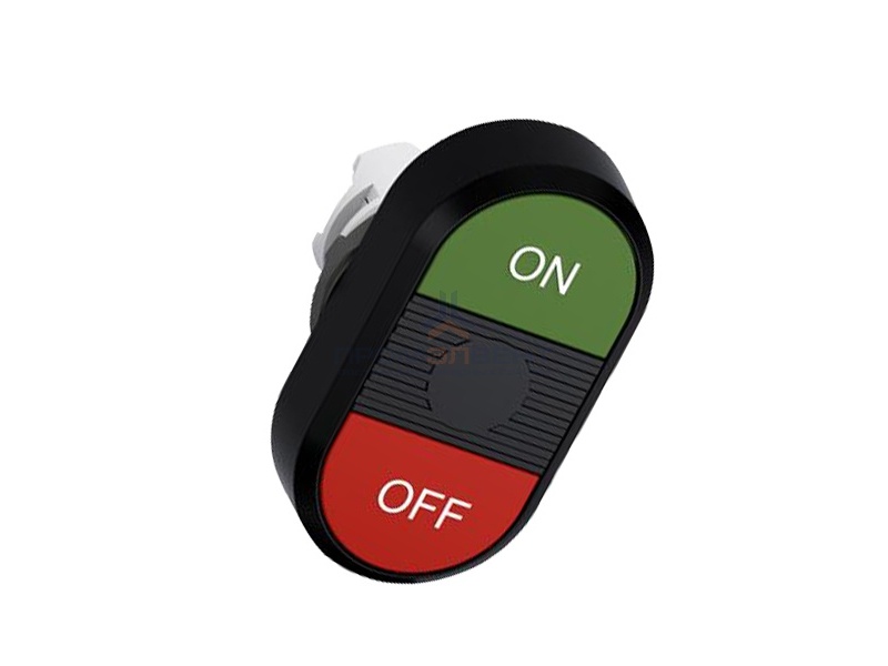 Кнопка двойная ABB MPD3-11B (зеленая/красная) непрозрачная черная линза с текстом (ON/OFF)